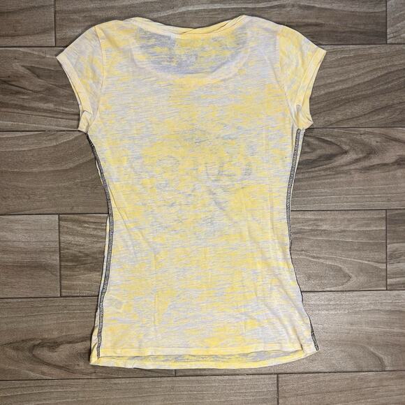 Vintage GUESS Semi-Sheer Burnout Graphic T-Shirt Women's Yellow Medium - Picture 2 of 3